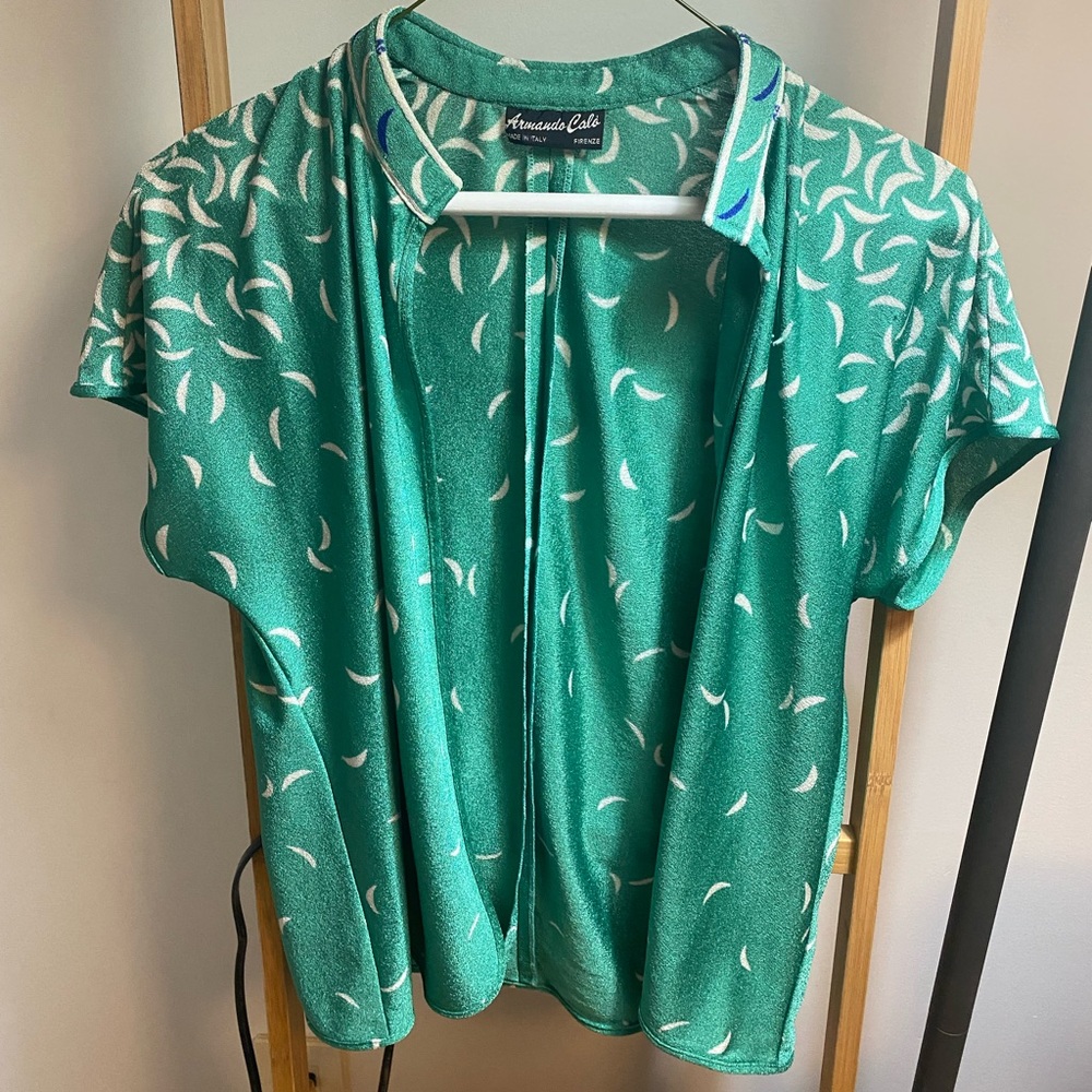 Vintage cardigan Green and white - small